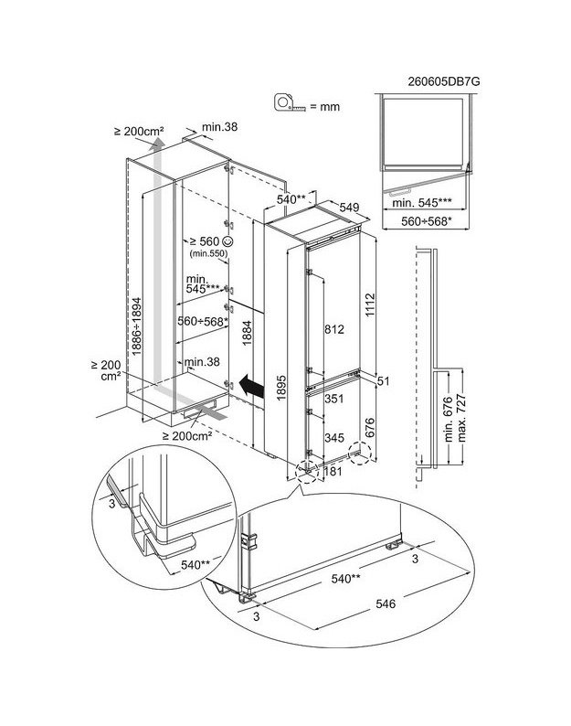 Electrolux 700 E7MNAE19S įmontuojamas šaldytuvas su šaldikliu, 188 cm, TwinTech® No Frost, AI CoolAssist, CustomFlex