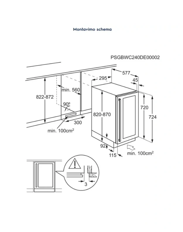 Electrolux EWS4020B5B 500 Cellaring Core įmontuojamas vyno šaldytuvas, 20 butelių, 1 zona, 5–18 °C, 30 cm