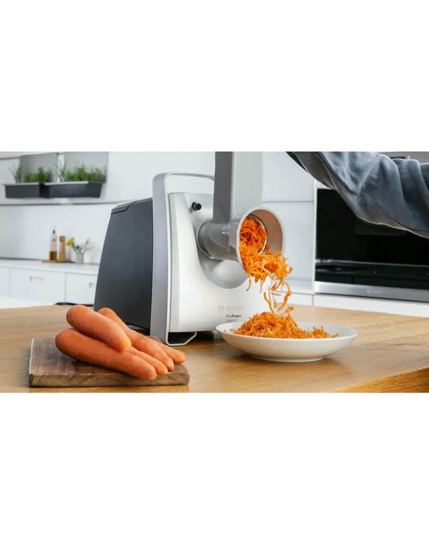 Bosch MFW68660 ProPower mėsmalė, 2200 W blokavimo galia, 4,3 kg/min., vaisių spaudyklė, pjaustyklė