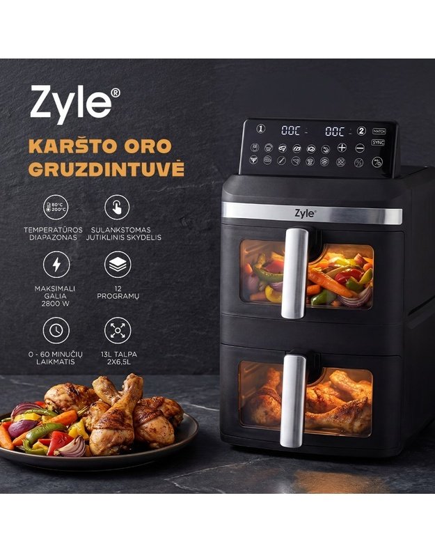 Karšto oro gruzdintuvė Zyle ZY013AF, dviejų aukštų, 2800 W, 13 l