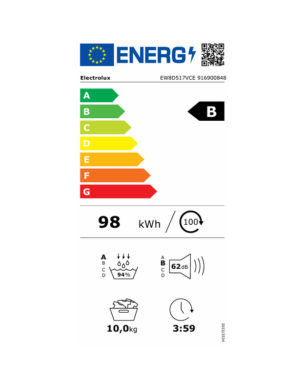 Electrolux EW8D517VCE 800 UltraCare džiovyklė su šilumos siurbliu, 10 kg, B klasė, 3DSense, Wi-Fi
