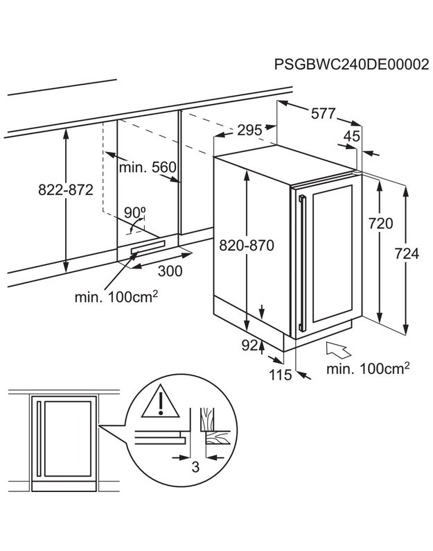AEG AWS4020B5B 5000 Cellaring Core įmontuojamas vyno šaldytuvas, 20 butelių, 1 zona, 5–20 °C, 30 cm