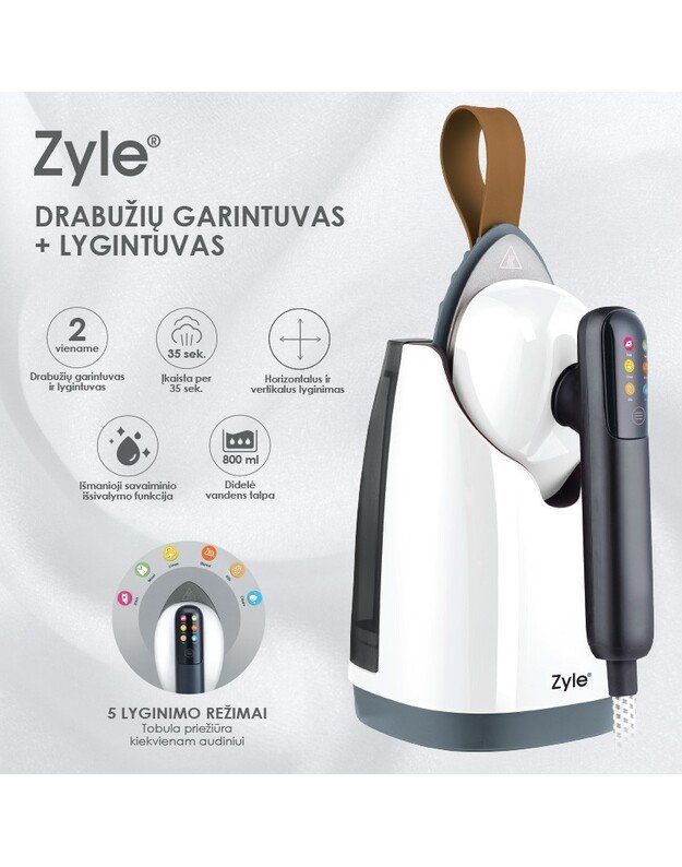 Prietaisas lyginantis karštais garais Zyle Garment Steamer plus Iron 2 in 1, ZY904GSW, baltas 1