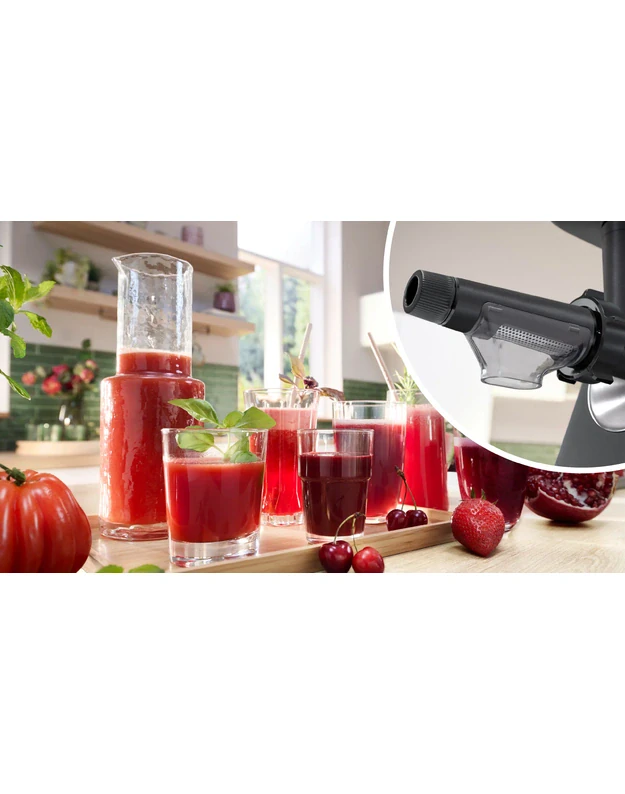 Bosch MFWS660B Serie 6 MultiPower mėsmalė su sulčiaspaude ir tarkavimo priedu, 2100 W, juoda / sidabrinė