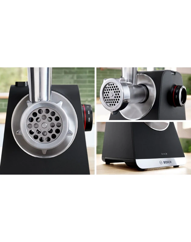 Bosch MFWS660B Serie 6 MultiPower mėsmalė su sulčiaspaude ir tarkavimo priedu, 2100 W, juoda / sidabrinė
