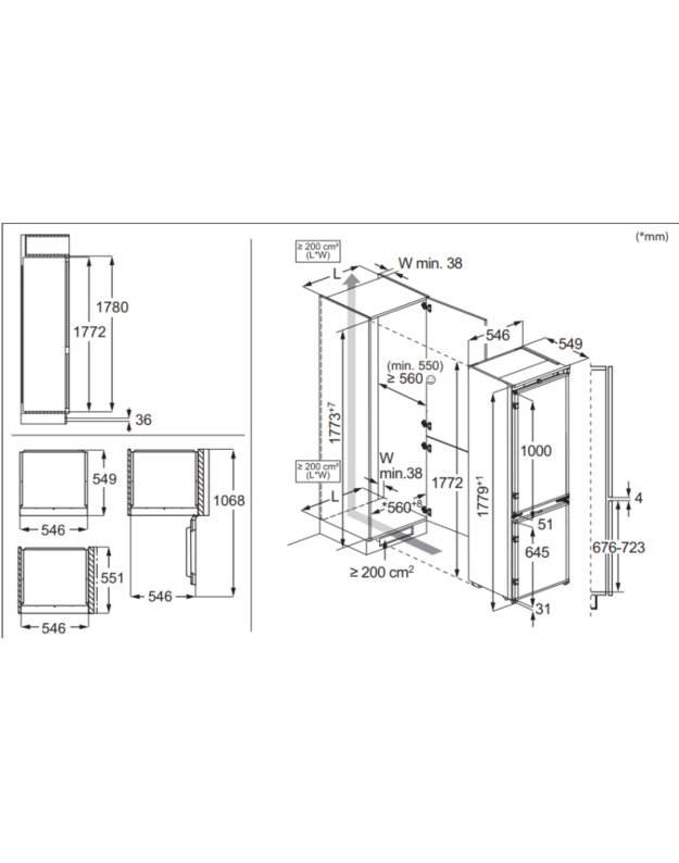 Electrolux E8MNGC18S 800 serijos įmontuojamas šaldytuvas-šaldiklis, 249 l, C klasė, TwinTech® No Frost, GreenZone+