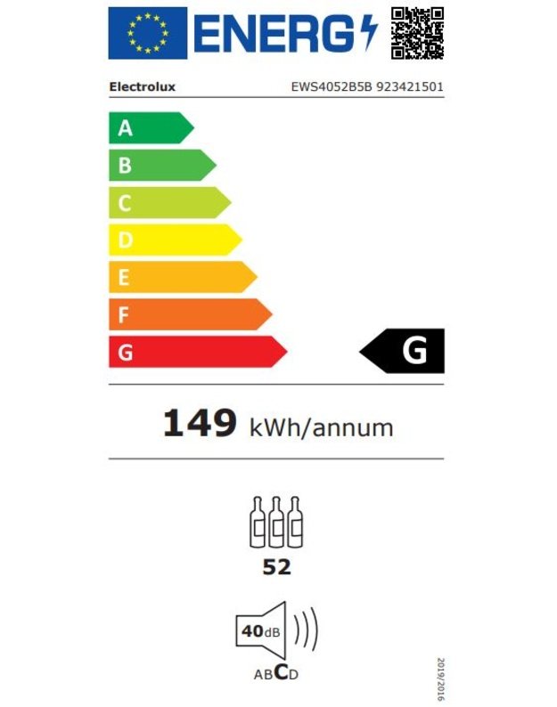 Electrolux EWS4052B5B įmontuojamas vyno šaldytuvas, 52 buteliai, 145 l, 1 zona, 60 cm