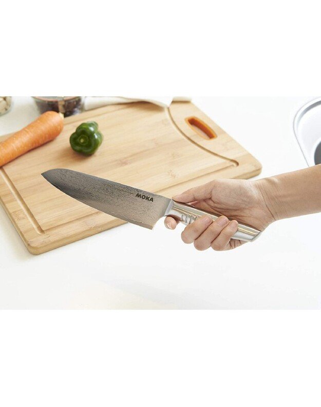 Damasko Santoku peilis Suncraft SN59101, ašmenys 18 cm