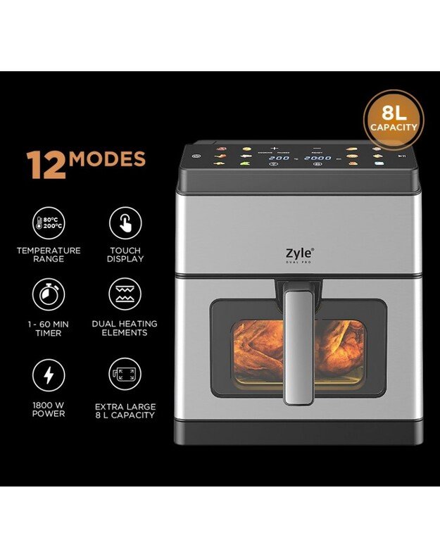 Karšto oro gruzdintuvė Zyle ZYDUALPROW, su dvigubu kaitinimo elementu 2