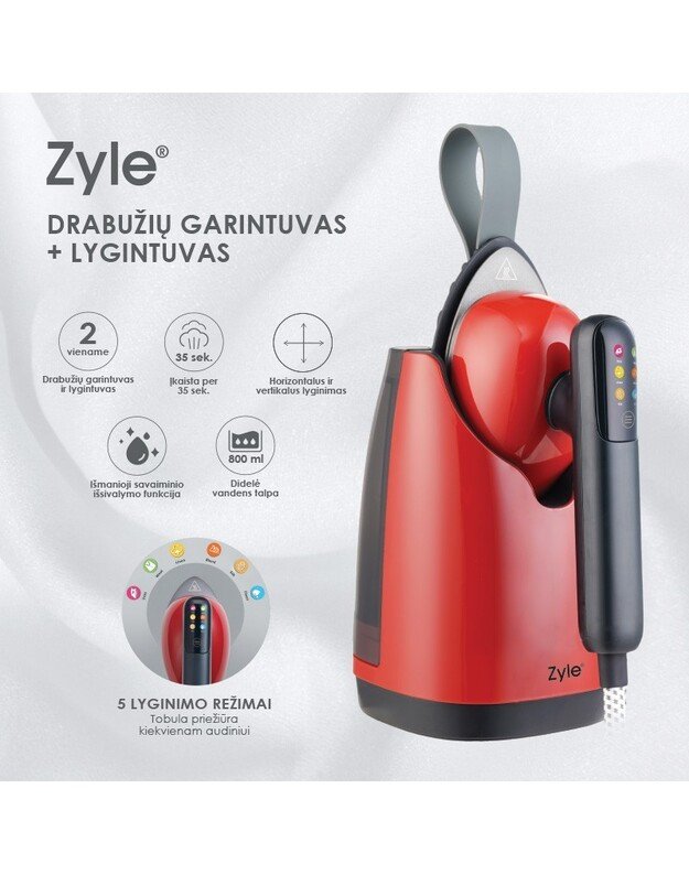 Prietaisas lyginantis karštais garais Zyle Garment Steamer plus Iron 2 in 1, ZY904GSR, raudonas 2