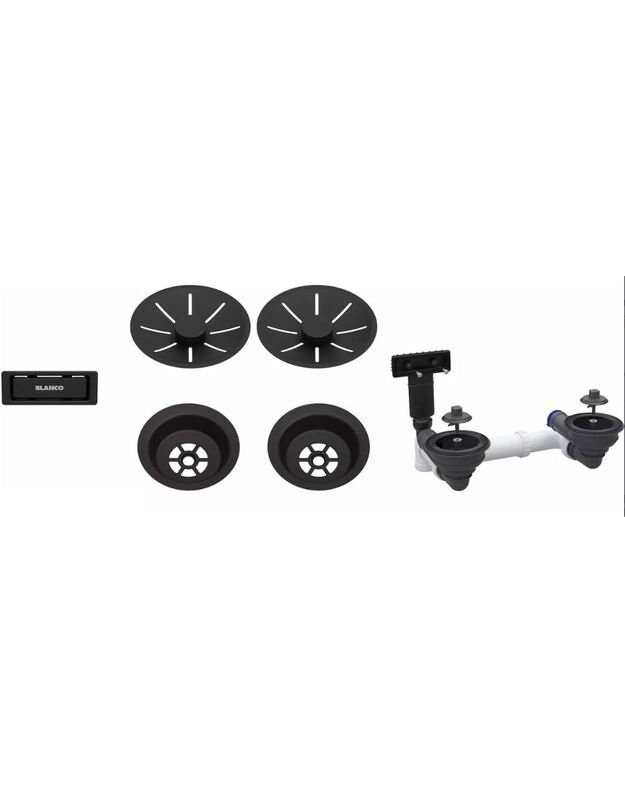 Priedai BLANCO Waste fitting set 2x3,5'' InFino Black matt, double bowl, 207438