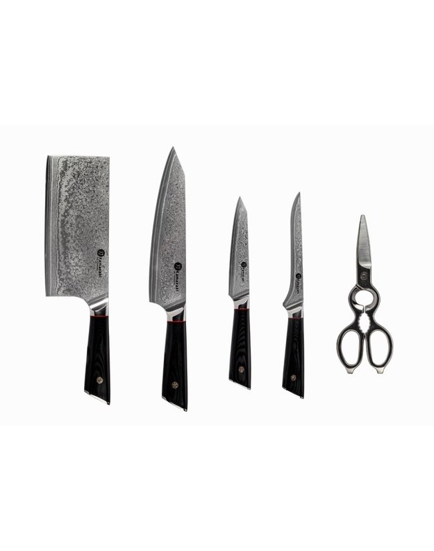 Damasko plieno peilių rinkinys su stovu KAMAZAKI KZI004SET