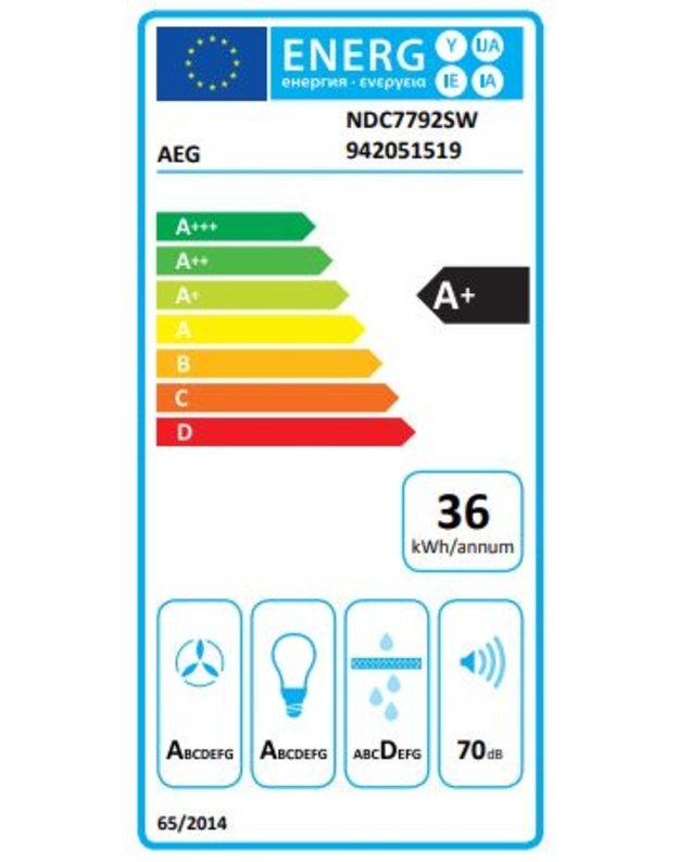 AEG NDC7792SW  į lubas įmontuojamas garų rinktuvas