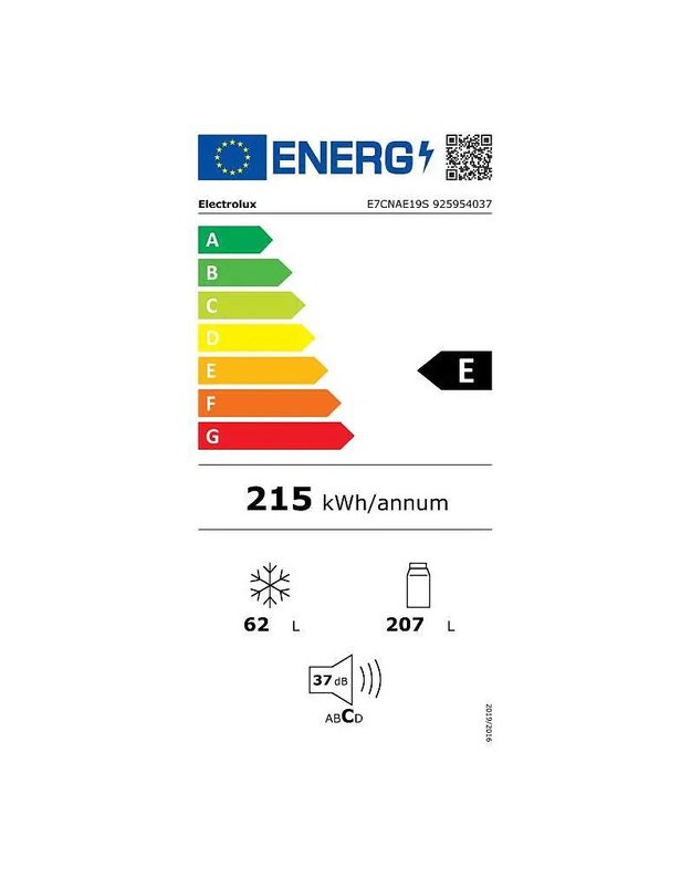 Electrolux E7CNAE19S 700 serijos įmontuojamas šaldytuvas-šaldiklis, 269 l, TwinTech® No Frost, AI CoolAssist®, 188 cm