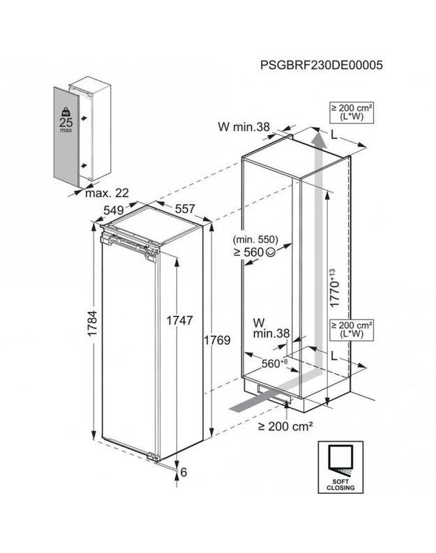 AEG TK9ZS181DC 9000 LongFresh įmontuojamas šaldytuvas, 274 l, 0 °C zona, D klasė, MultiFlow, 177 cm