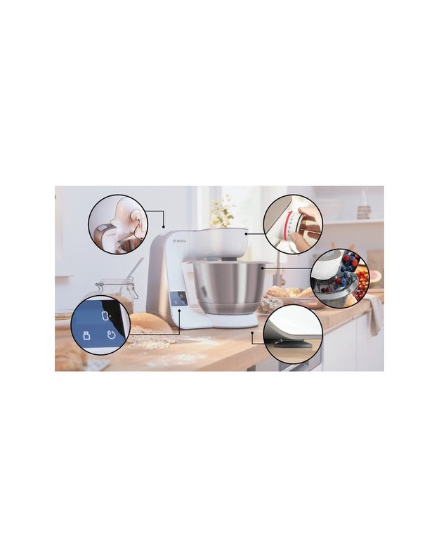 Bosch MUM5XW00 Serie 4 virtuvinis kombainas su svarstyklėmis, 1000 W, 3,9 l, 7 greičiai, baltas