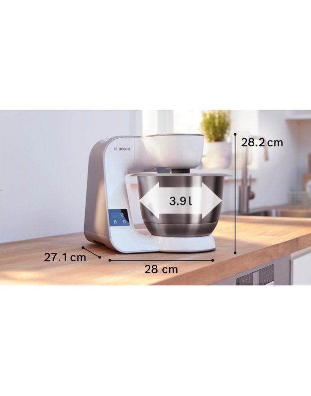 Bosch MUM5XW00 Serie 4 virtuvinis kombainas su svarstyklėmis, 1000 W, 3,9 l, 7 greičiai, baltas