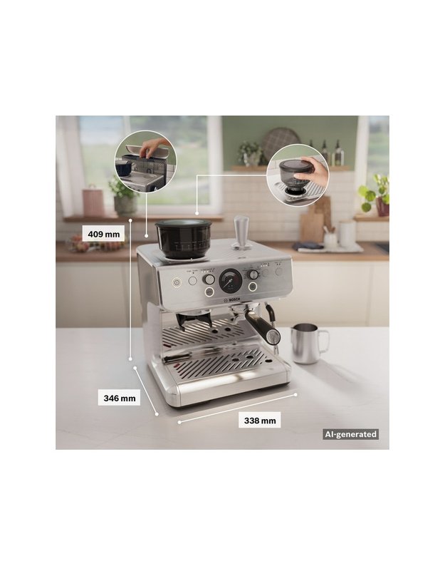 Bosch Serie 4 HomeCafé PFE403B3 pusiau automatinis kavos aparatas su integruotu malūnėliu, 15 bar, 58 mm portafiltras
