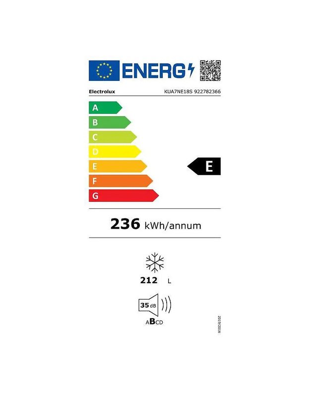 Electrolux KUA7NE18S 700 serijos įmontuojamas šaldiklis, 212 l, No Frost, AI CoolAssist®, 178 cm