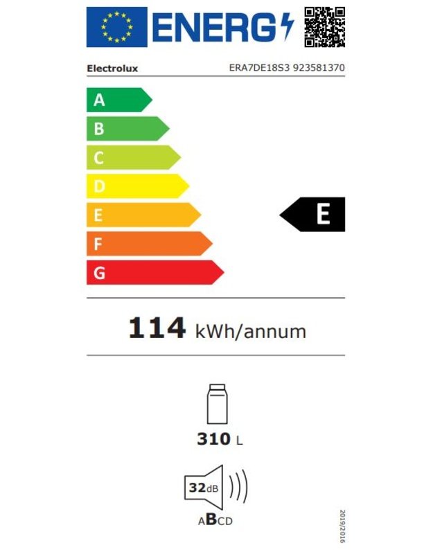 Electrolux ERA7DE18S 700 serijos įmontuojamas šaldytuvas, 309 l, DynamicAir, AI CoolAssist®, 178 cm
