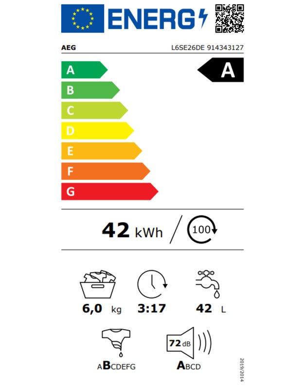 AEG L6SE26DE 6000 ProSense® siaura skalbyklė, 6 kg, 1200 aps./min., A klasė, garų programa
