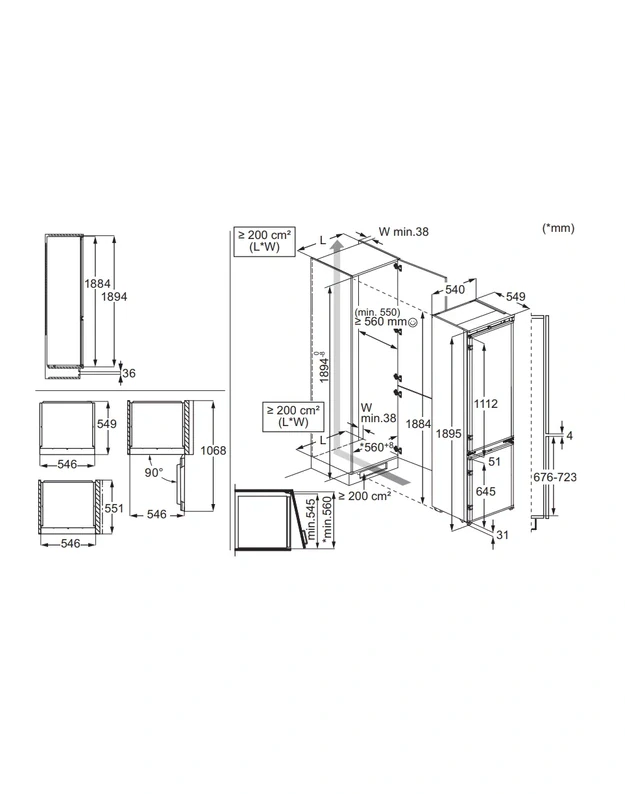 AEG OSC7C191DS 7000 NoFrost CoolAssist® įmontuojamas šaldytuvas su šaldikliu, 269 l, D klasė, 34 dB, 188 cm