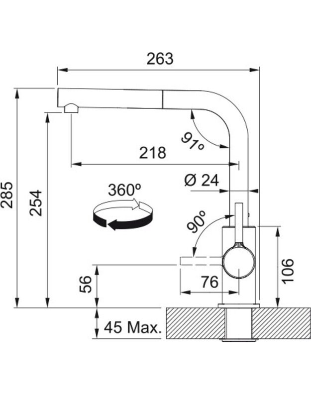 Plautuvės maišytuvas Franke Lina L, su ištraukiamu dušeliu, onikso (juoda), 115.0728.484 2