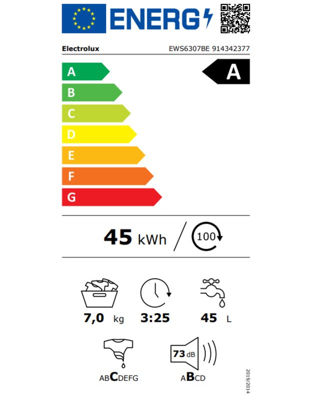 Electrolux EWS6307BE 600 SensiCare skalbyklė, 7 kg, 1000 aps./min., A klasė, garų programa, 44,9 cm gylis