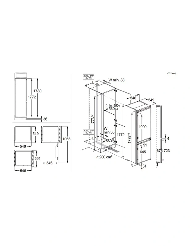 Electrolux ENG8MC18S 800 GreenZone+ įmontuojamas šaldytuvas su šaldikliu, 249 l, C klasė, TwinTech No Frost, 35 dB