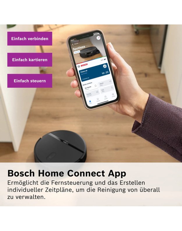 Bosch BCR2P2BXAB Spotless 2 Advanced+ robotas siurblys, 30 000 Pa, plovimo funkcija, Dry-Wet stotelė, Home Connect