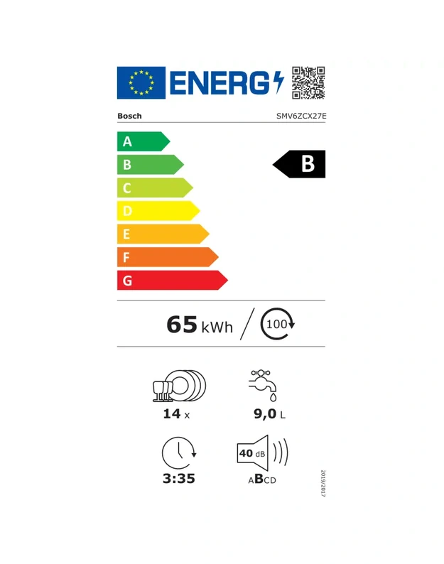 Bosch SMV6ZCX27E Serie 6 įmontuojama indaplovė, 14 komplektų, PerfectDry, Zeolith, Home Connect, B klasė