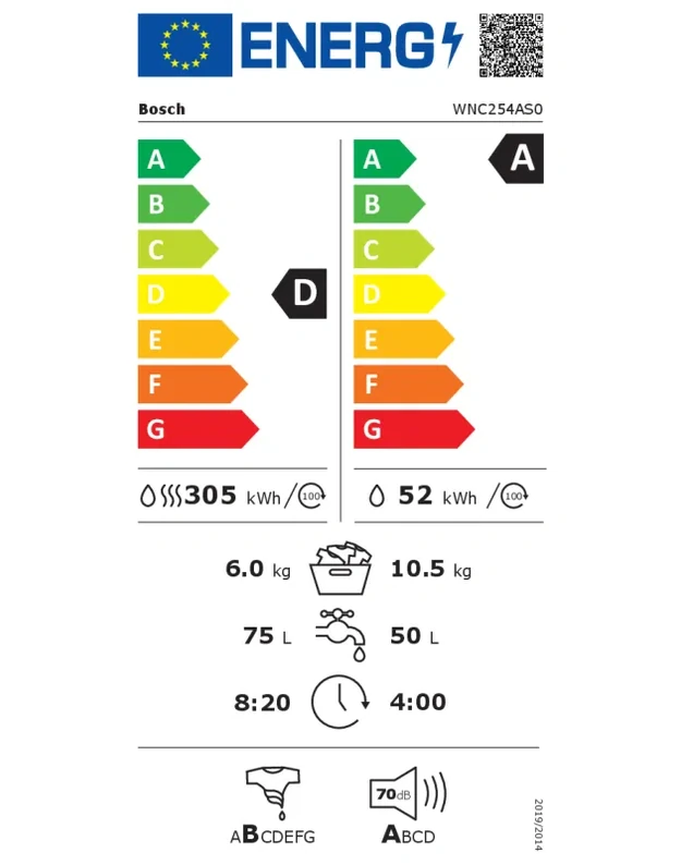Bosch WNC254AS0 Serie 8 skalbyklė-džiovyklė, 10,5/6 kg, 1400 aps./min., i-DOS, Iron Assist, Home Connect, pilka