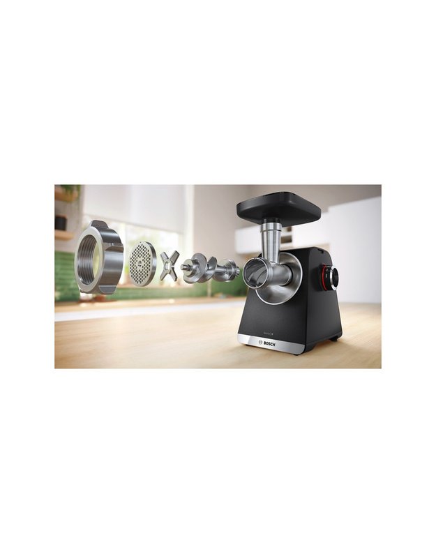 Bosch MFWS682B Serie 6 MultiPower mėsmalė su grūdų malūnėliu, sulčiaspaudėmis ir tarkavimo priedu, 2100 W