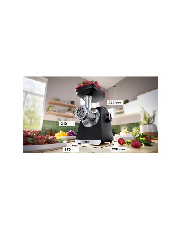 Bosch MFWS682B Serie 6 MultiPower mėsmalė su grūdų malūnėliu, sulčiaspaudėmis ir tarkavimo priedu, 2100 W