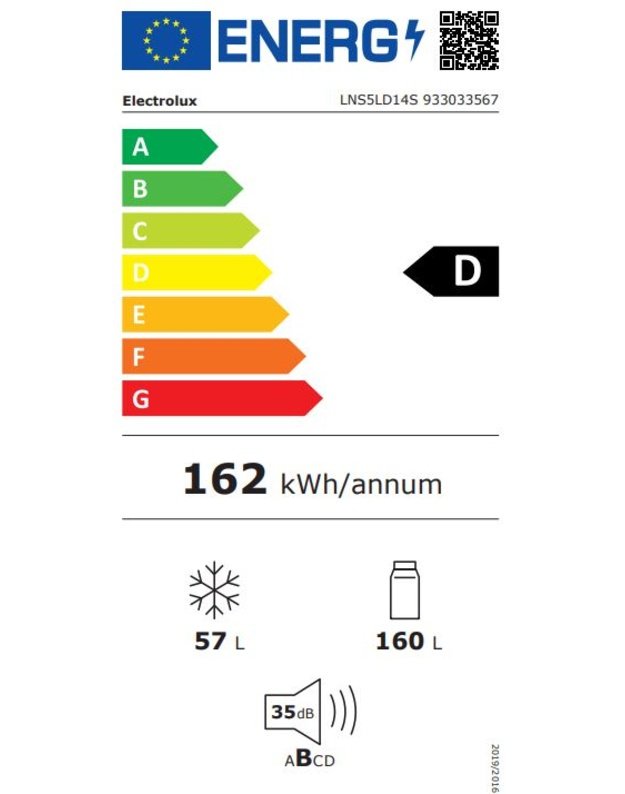 Electrolux LNS5LD14S 500 ColdSense įmontuojamas šaldytuvas su šaldikliu, 217 l, D klasė, LowFrost, 35 dB