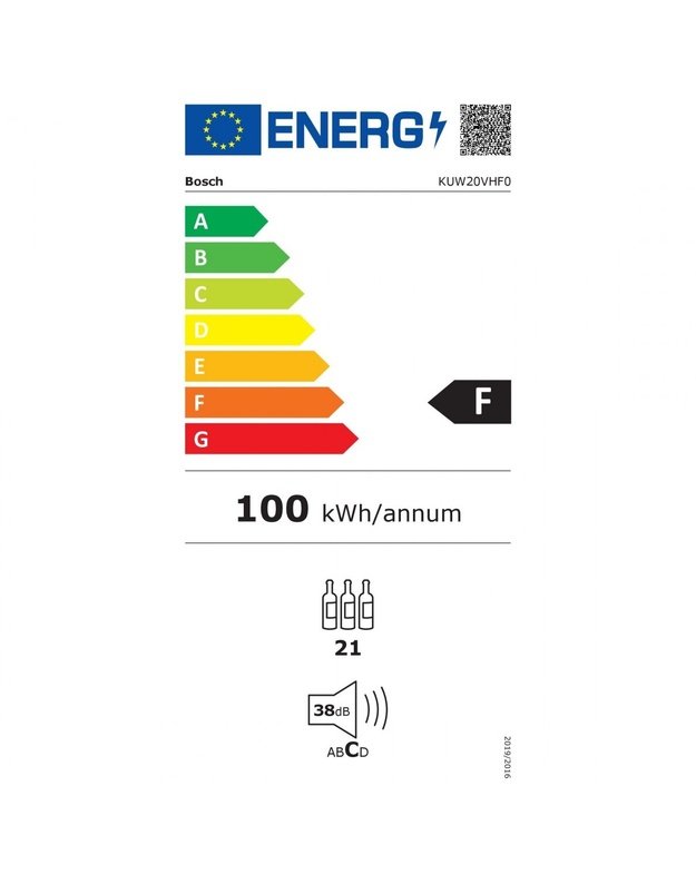 Bosch KUW20VHF0 Serie 6 įmontuojamas vyno šaldytuvas, 21 butelis, 5–20 °C, LED apšvietimas, UV filtras