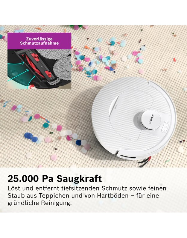 Bosch BCR2S1WAB Spotless 2 robotas siurblys, 25 000 Pa, grindų plovimas, Wet & Dry stotelė, Home Connect