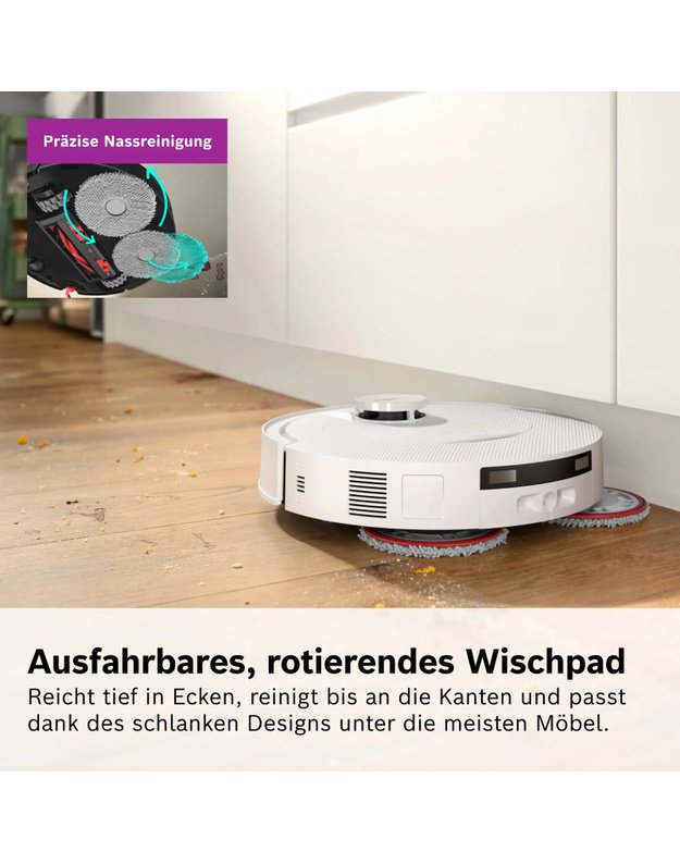 Bosch BCR2S1WAB Spotless 2 robotas siurblys, 25 000 Pa, grindų plovimas, Wet & Dry stotelė, Home Connect