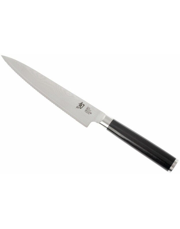 Damasko plieno peilis KAI Shun Classic Serrated Utility Knife 6" DM-0722 pjaustymo peilis, 15 cm ašmenys