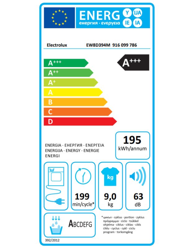 Electrolux EW8D394M 800 UltraCare džiovyklė su šilumos siurbliu ir garų programa, 9 kg, C klasė, 3DSense, SteamCare