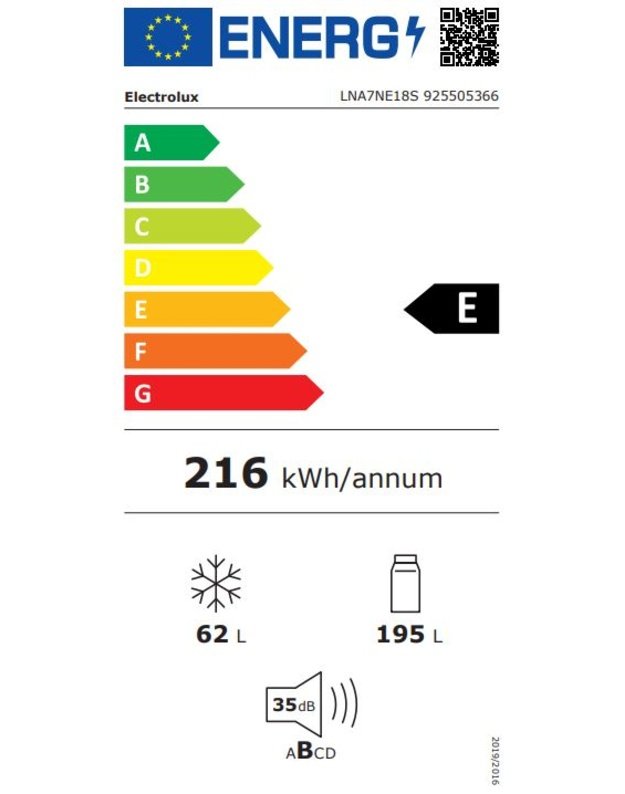 Electrolux LNA7NE18S 700 įmontuojamas šaldytuvas su šaldikliu, 257 l, TwinTech® No Frost, AI CoolAssist®, E klasė, 35 dB