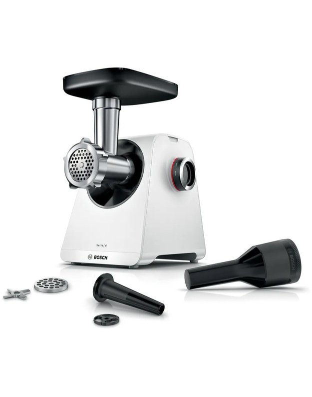 Bosch MFWS420W Serie 4 MultiPower mėsmalė, 1900 W variklio bloko galia, 2,5 kg/min., 2 greičiai + reversas, balta