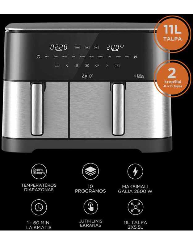 Karšto oro gruzdintuvė Zyle ZY101DAF, 11 l, 2600 W 4