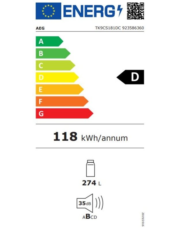 AEG TK9CS181DC 9000 serijos įmontuojamas šaldytuvas su LongFresh 0° ir Cooling 360°, 274 l, D klasė