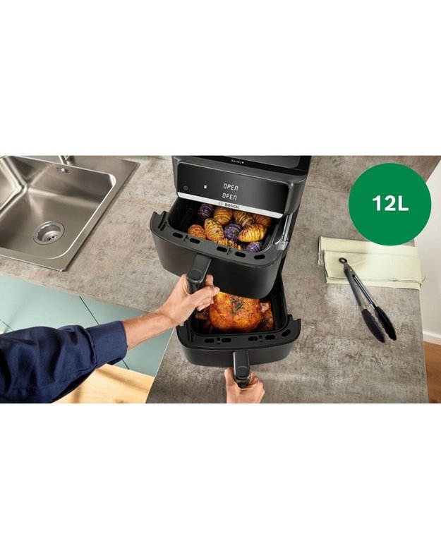 Bosch MAFD661B4 Serie 6 Double Stack karšto oro gruzdintuvė, 12 l, 2800 W, 2 × 6 l, SYNC, MATCH, 230 °C