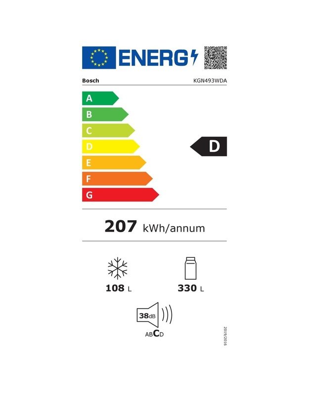 Bosch KGN493WDA Serie 4 šaldytuvas su šaldikliu, 203 × 70 cm, 438 l, Total NoFrost, VitaFresh, D klasė, baltas