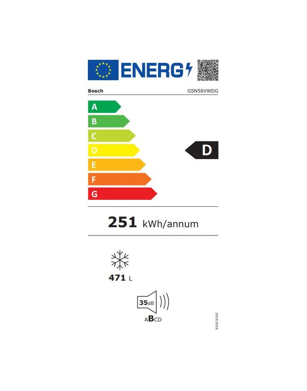 Bosch GSN56VWDG Serie 4 laisvai pastatomas šaldiklis, 471 l, Total NoFrost, FlexDoor, Big Box, 35 dB