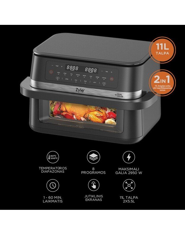 Karšto oro gruzdintuvė Zyle ZY100DAF, 11 l, 2950 W 4