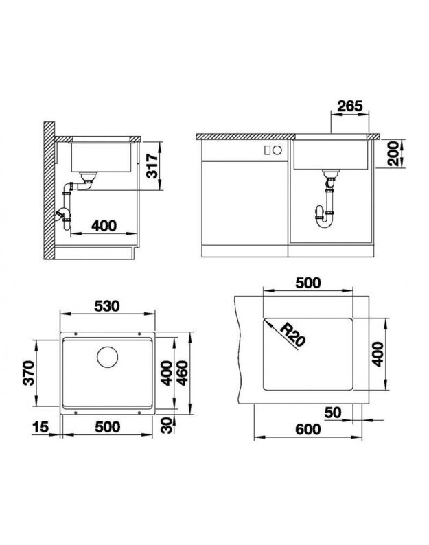 Plautuvės Blanco ETAGON 500-U aliuminio metalinė 522229